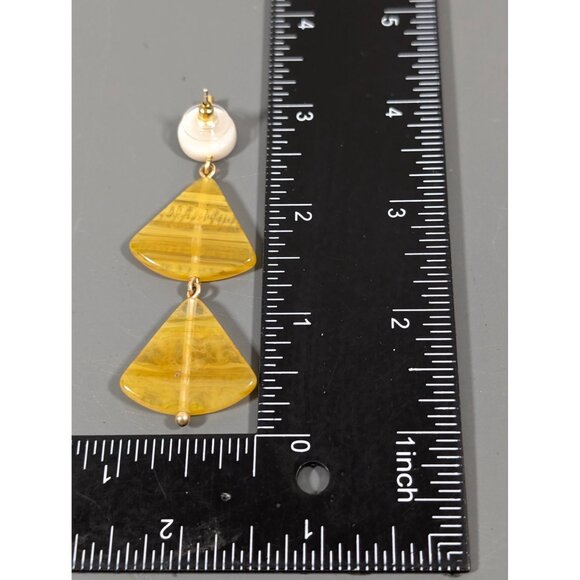 Boho Yellow Triangle Acrylic Stacked Dangle Earrings Long Pierced Statement - Picture 8 of 8
